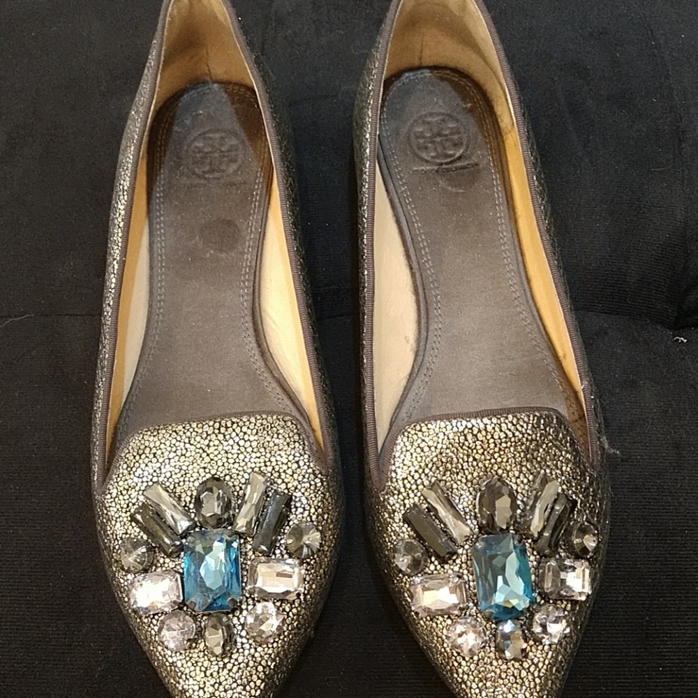 Tory Burch metallic jeweled flat shoe